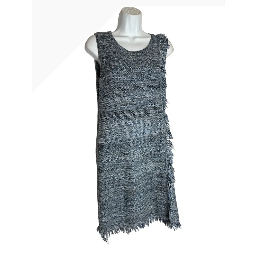 Anthropologie Shift Dress Size XS Stone Blue Holding Horses Fringe Edges PERFECT